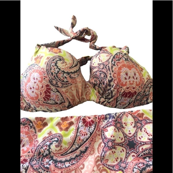 Victoria’s Secret Heavenly 3PC Fold Over Paisley Bikini Tankini M Halter Style - Picture 7 of 13